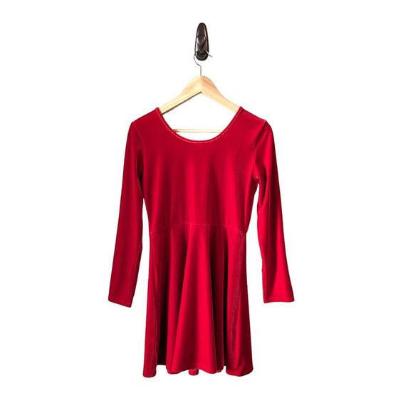 The Childrens Place Velour Skater Dress Girls 16 (XXL) Red Long Sleeve Christmas - Picture 5 of 8